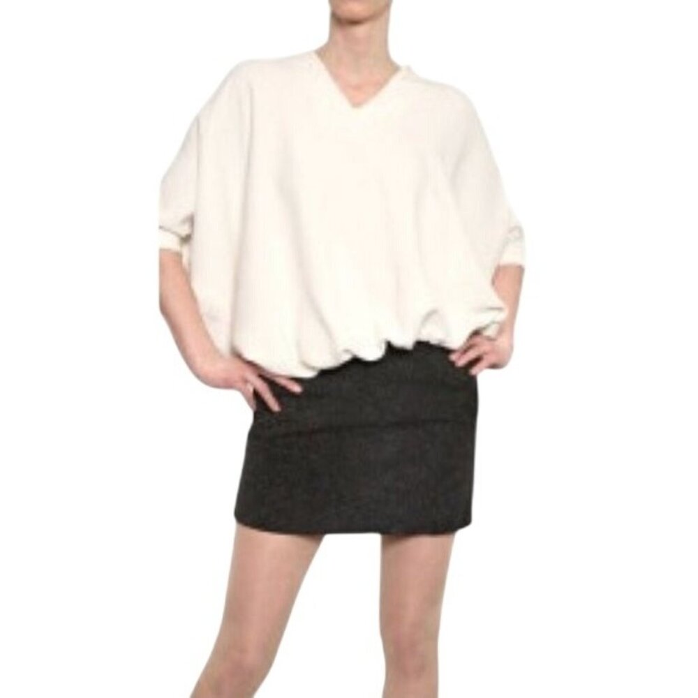 NWT Luxury Designer Jay Ahr White & Taupe Suede Skirt Mini Dress